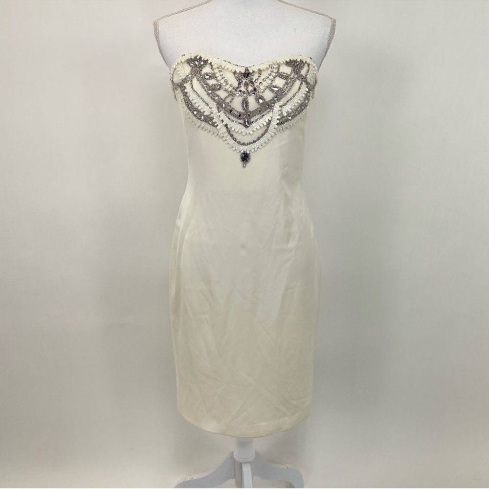 Marchesa Notte Silk Beaded Dress Ivory Strapless 10
